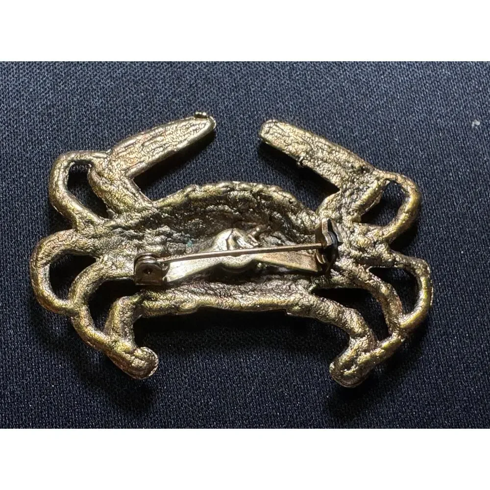 Vintage Solid Brass Crab Brooch
